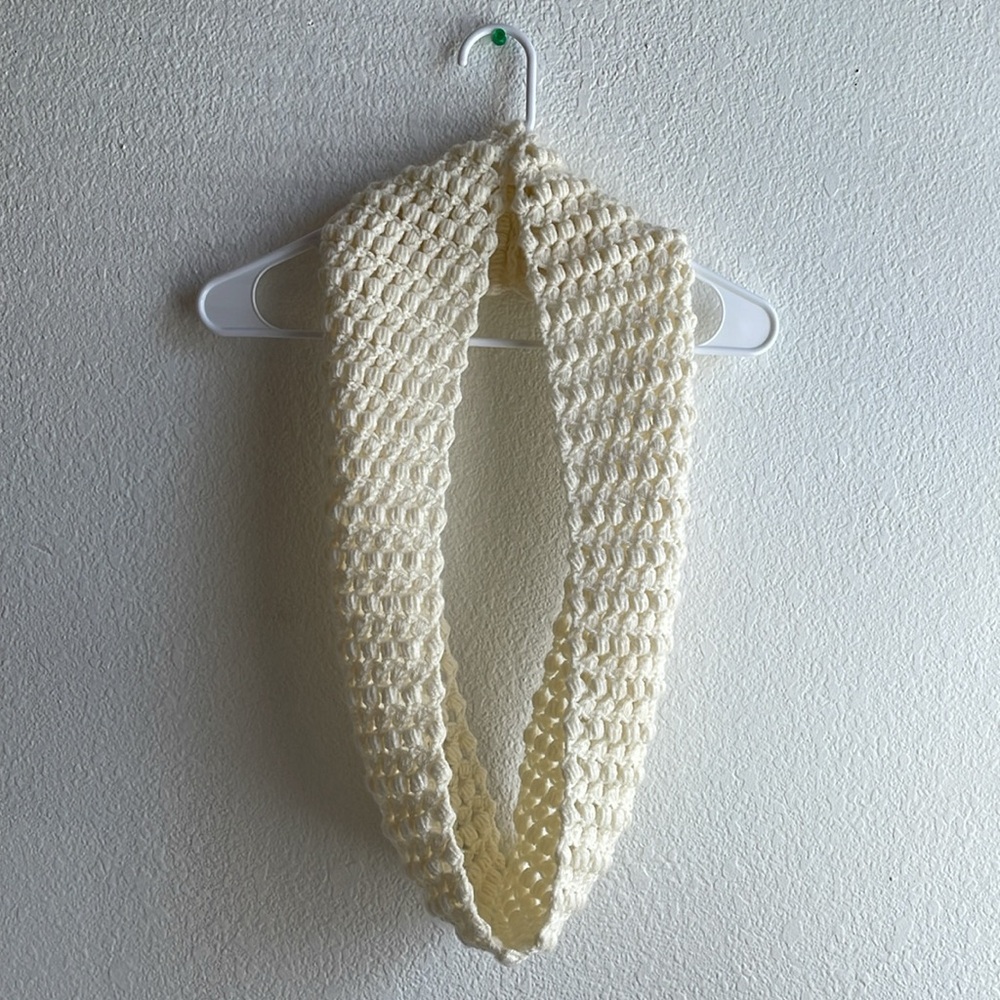 Handmade Crocheted Infinity Scarf in Ivory White